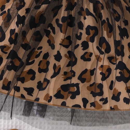 2024 Bestselling Summer Girls' Baby Dress New Baby Trendy Girl Print Splicing Leopard Print Net Dress