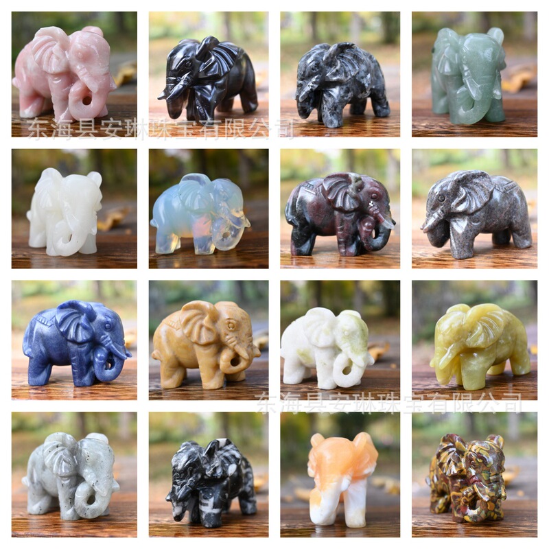 Natural Crystal Mixed Material Carving Elephant Carving Collection Crafts Gift Small Ornaments Wholesale