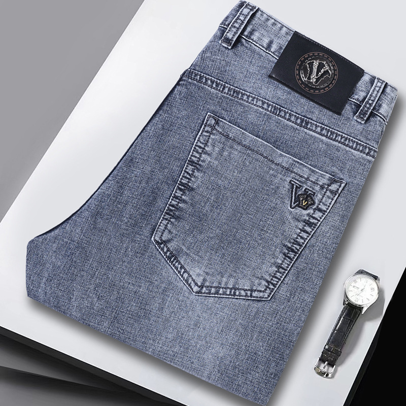 Hochwertige Jeans, lockerer, gerader Stretch-Schnitt, koreanische Version Frühjahr/Herbst 2023, schlichte und lässige lange Hose, Herrenmode_voghion.com