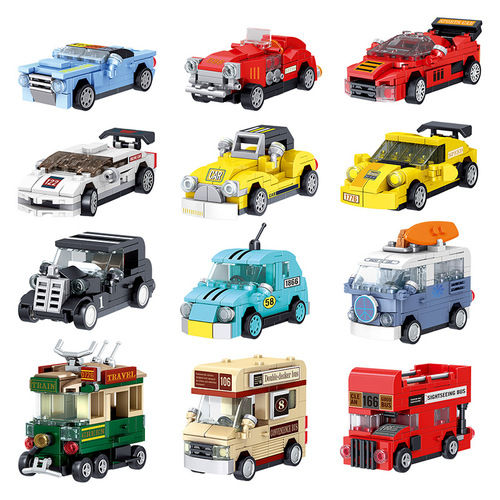 Philco Cross-border Building Elastic Car 991007 Boy Small Particle Retro Bus Assembly Toy Wholesale