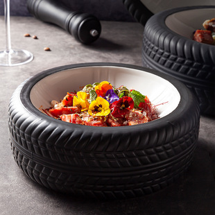 Hotel creative ceramic ins tableware new plate High Sense 8 inch years wheel disc industrial style