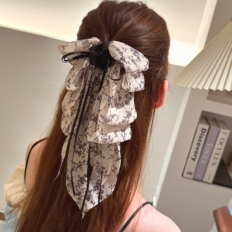 377 бело-синий длинный плавающий зажим для хвоста с цветочным принтом