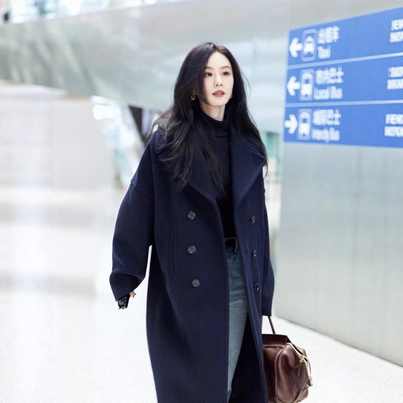 2025 Autumn and Winter New Wool Cashmere Navy Blue Outwear Classy Elegant Woolen Outwear Jacket for Women 2025 Autumn and Winter New Wool Cashmere Navy Blue Outwear Classy Elegant Woolen Outwear Jacket for Women