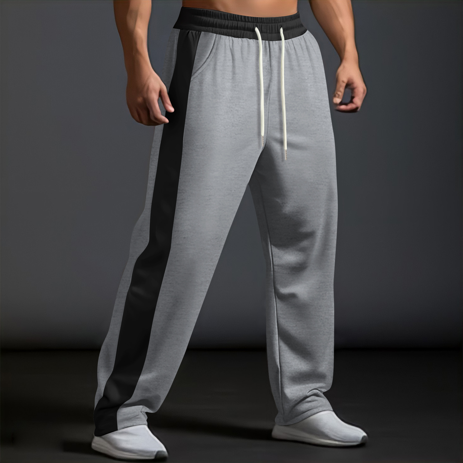 Modische, lange Freizeithose für Herren im europäischen und amerikanischen Stil mit gekreuzten Trägern, Color-Blocking-Design, von Shein_voghion.com