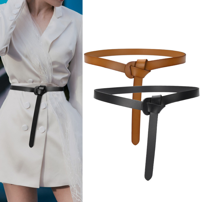 Wholesale Leather Belts for Women, Fashionable and Versatile, Suitable for Small Jackets, Trench Coats, and Sweaters, Knotted Style, Genuine Leather Belts for Ladies