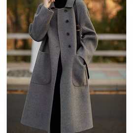 秋冬季新款女装毛呢外套大码宽松显瘦高级感中长款大衣毛呢外套