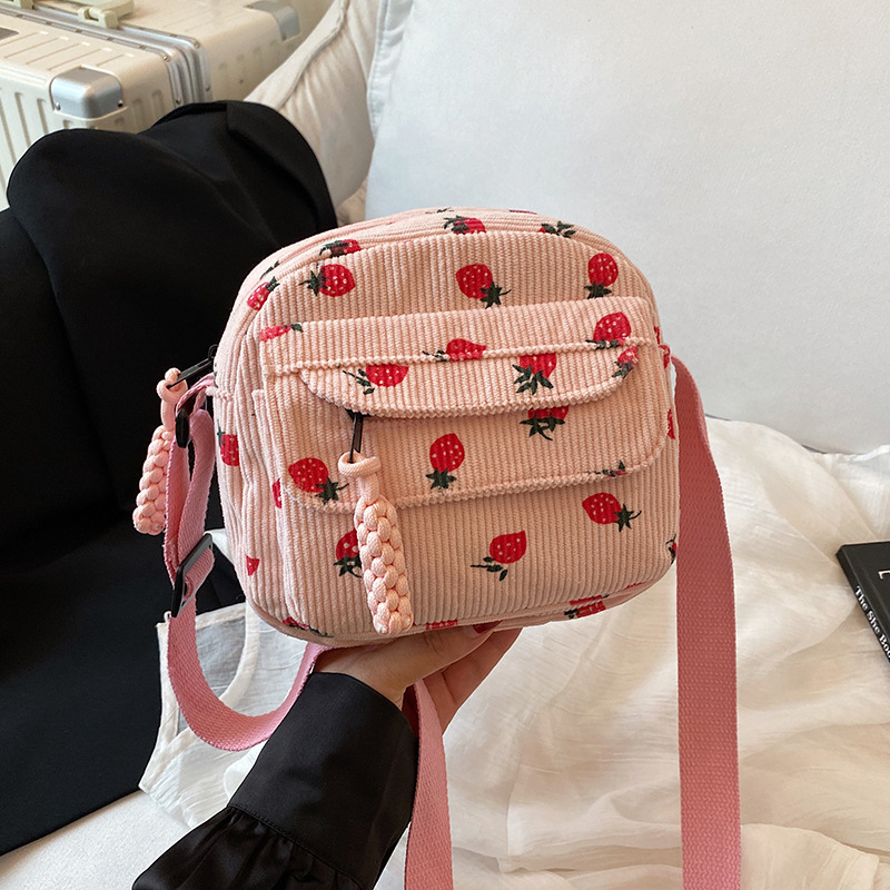 Corduroy Korean Style Bag for Women 2025 New Fashion Corduroy Strawberry Print Mobile Phone Bag Casual Crossbody Bag for Women Corduroy Korean Style Bag for Women 2025 New Fashion Corduroy Strawberry Print Mobile Phone Bag Casual Crossbody Bag for Women