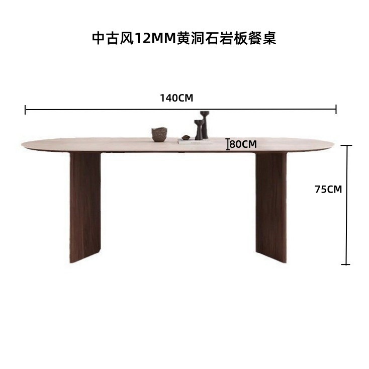 Mesa de comedor de madera maciza francesa de alta calidad, mesa de comedor simple y casera, estilo antiguo, agujero oval, mesa de comedor de piedra y tabla de roca