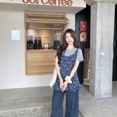 大きいサイズの女性服、太った女性向けの夏の新作、優しい花柄のキャミソールと半袖トップスのツーピースセット
