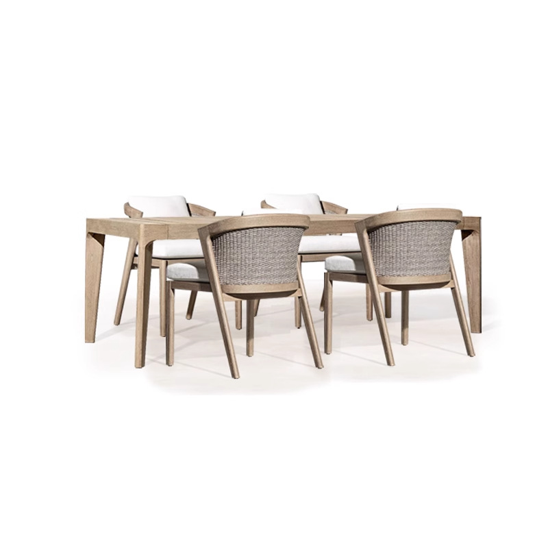 Mesa al aire libre sillas patio terraza villa impermeable al sol mesa larga de teca al aire libre jardín anticorrosivo mesa redonda de madera maciza