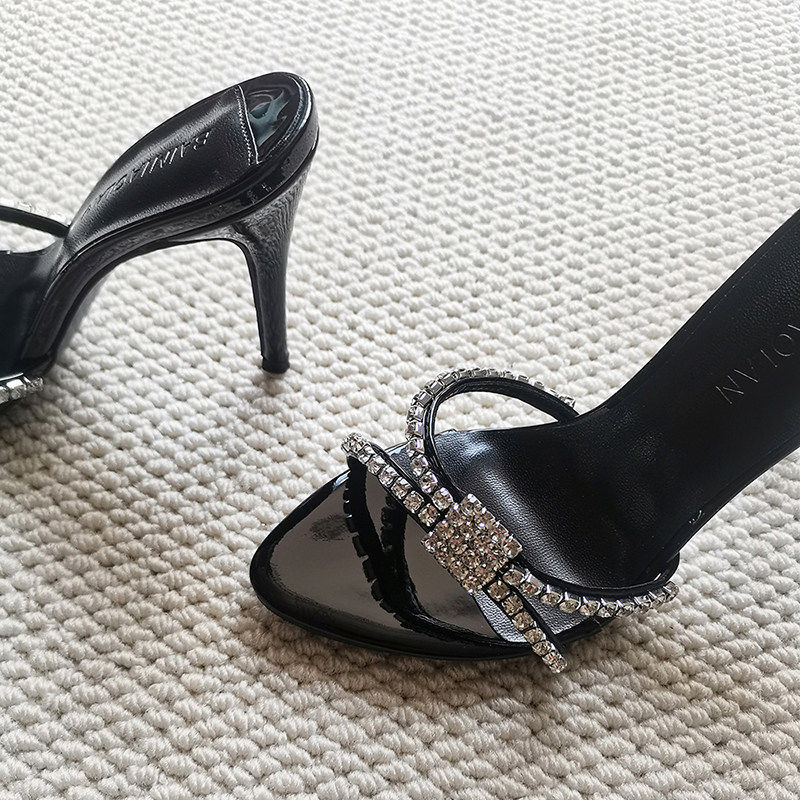 2026 Summer New Rhinestone Open-Toe Sandals For Women, Thin Heel High Heels, French Style High-Heeled Slippers_vogvips.com