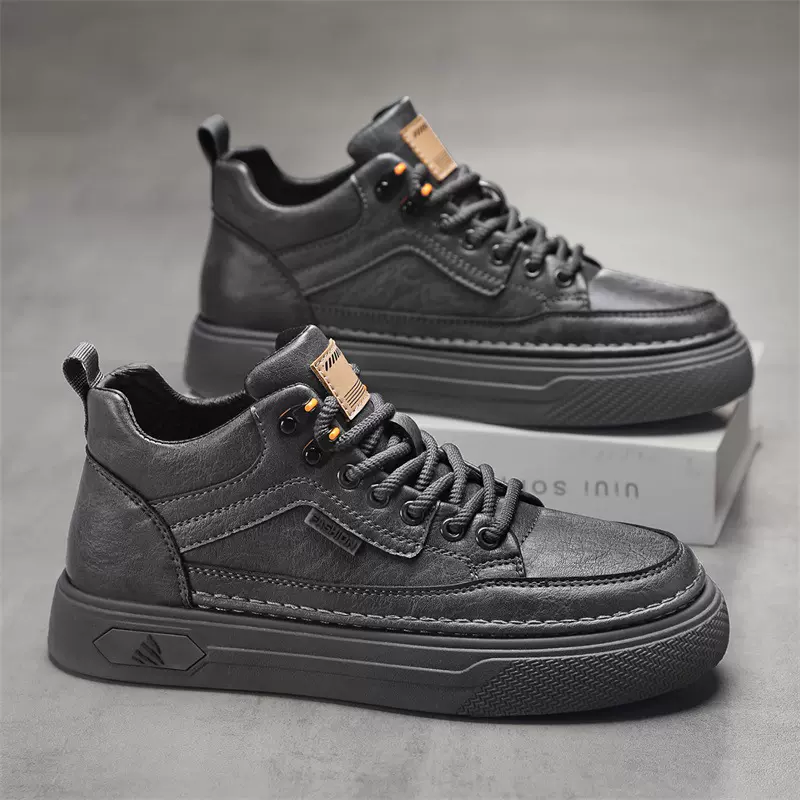 男鞋秋季防水防滑黑色上班工作中帮板鞋男士时尚百搭运动休闲冬季