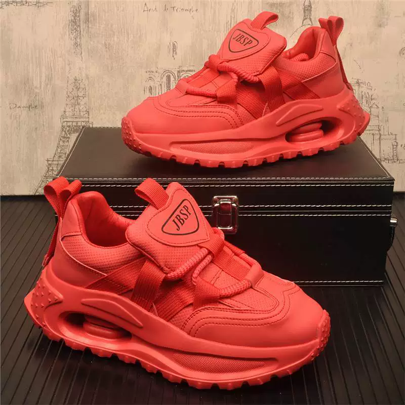 2025 Новые мужские модные повседневные туфли из натуральной кожи красного цвета на толстой подошве, дышащие спортивные туфли с острым носком для пап