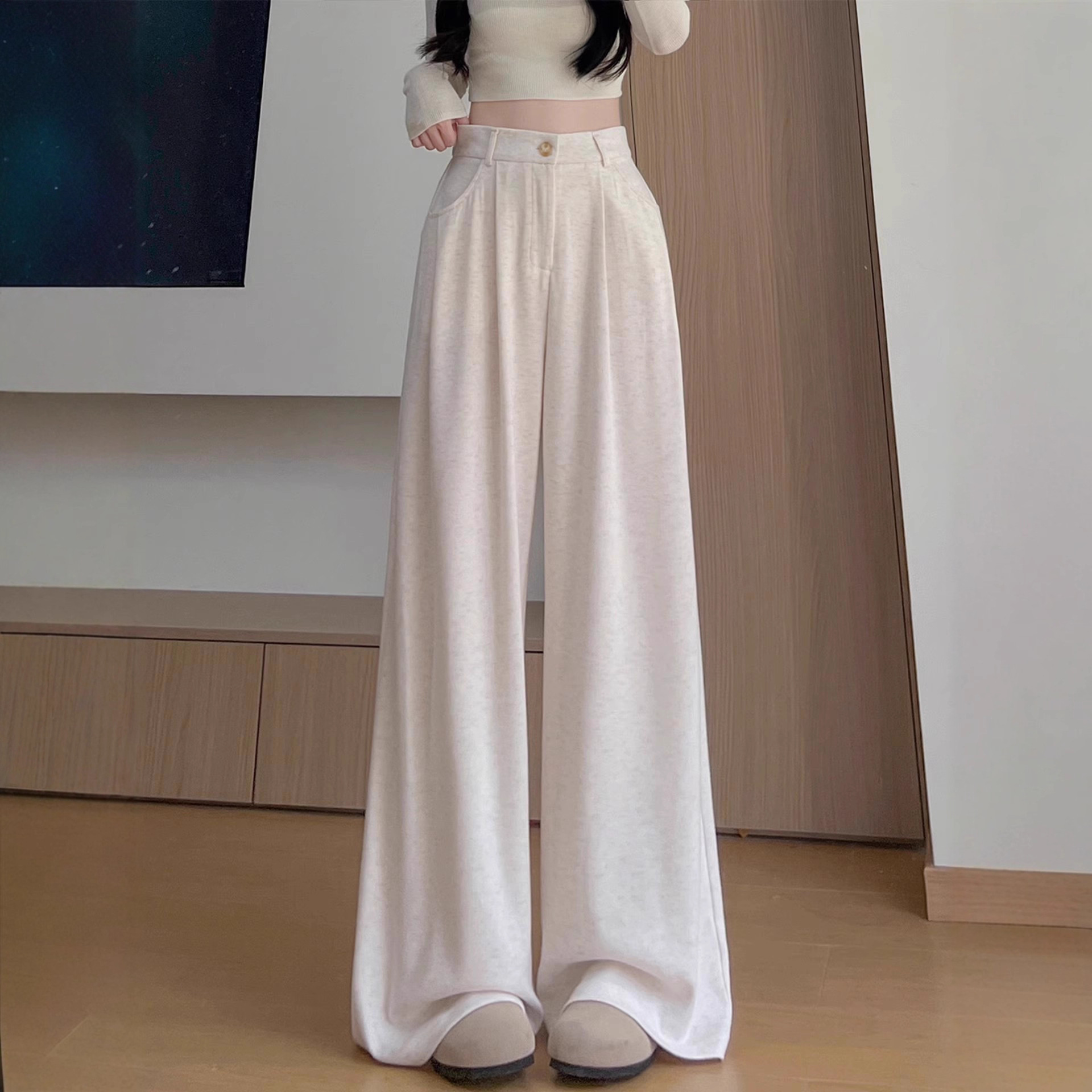 韩系糯米西装裤女秋季2025新款高腰宽松慵懒休闲直筒垂坠感阔腿裤
