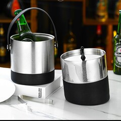 不锈钢双层冰桶手提商用冰镇香槟红酒冰酒桶ktv酒吧保温干冰桶