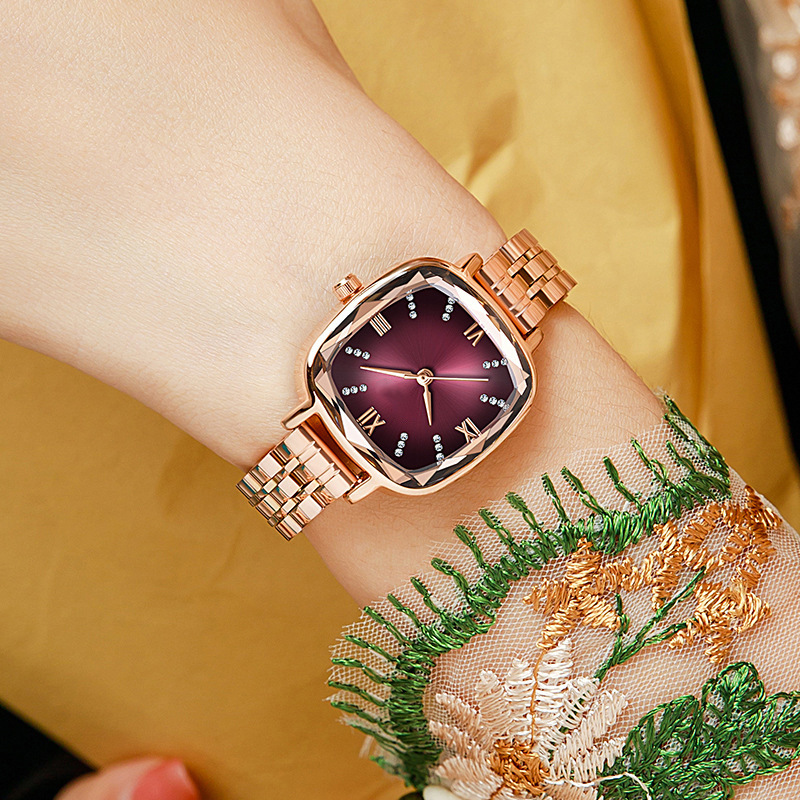 Square Women's Quartz Water Diamond Multi faceted Mirror Fine Band Watch Simple Fashion Versatile_voghion.com