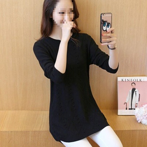 Morning and autumn clothes New Korean loose women's sweater sweater mid-long round collar women's bottoming shirt top