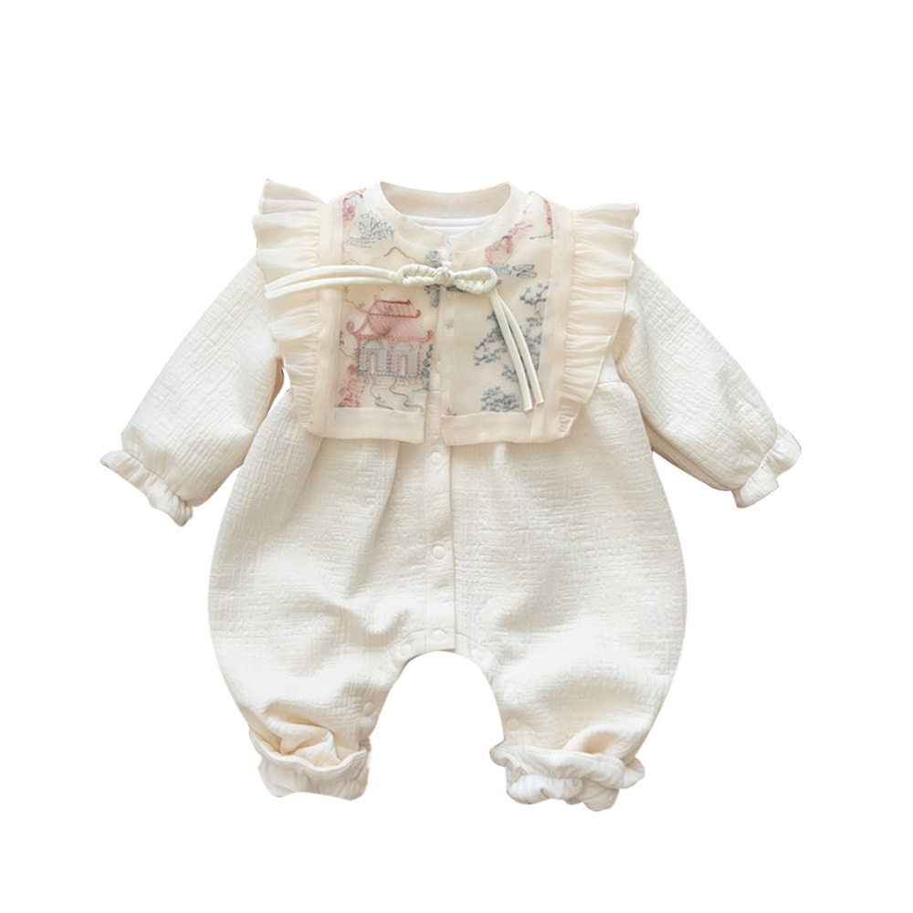 Bebé luna llena cien días ropa ropa de primavera y otoño estilo chino Hanfu niña bebé de un año princesa estilo extranjero fuera de una pieza