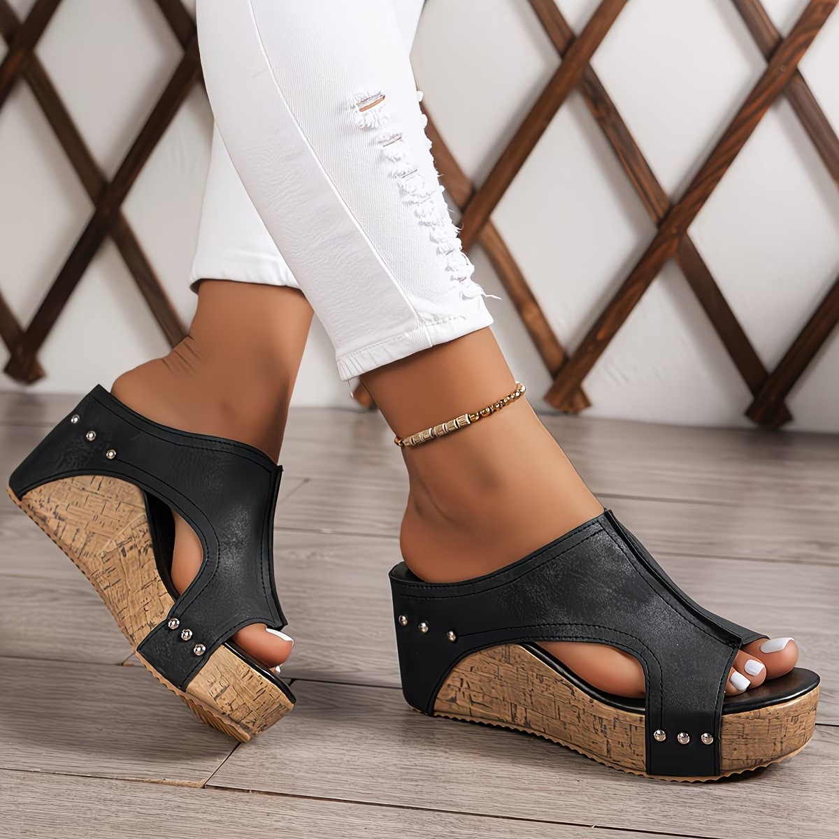 Zapatos de mujer transfronterizos TEMU zapatillas de suela gruesa dedos desnudos retro alta sandalias romanas muffins zapatillas de tacón alto