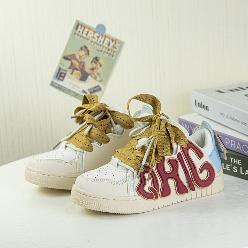 Cute Korean style casual sneakers American retro niche original fashionable students all-match white shoes women's platform sneaker