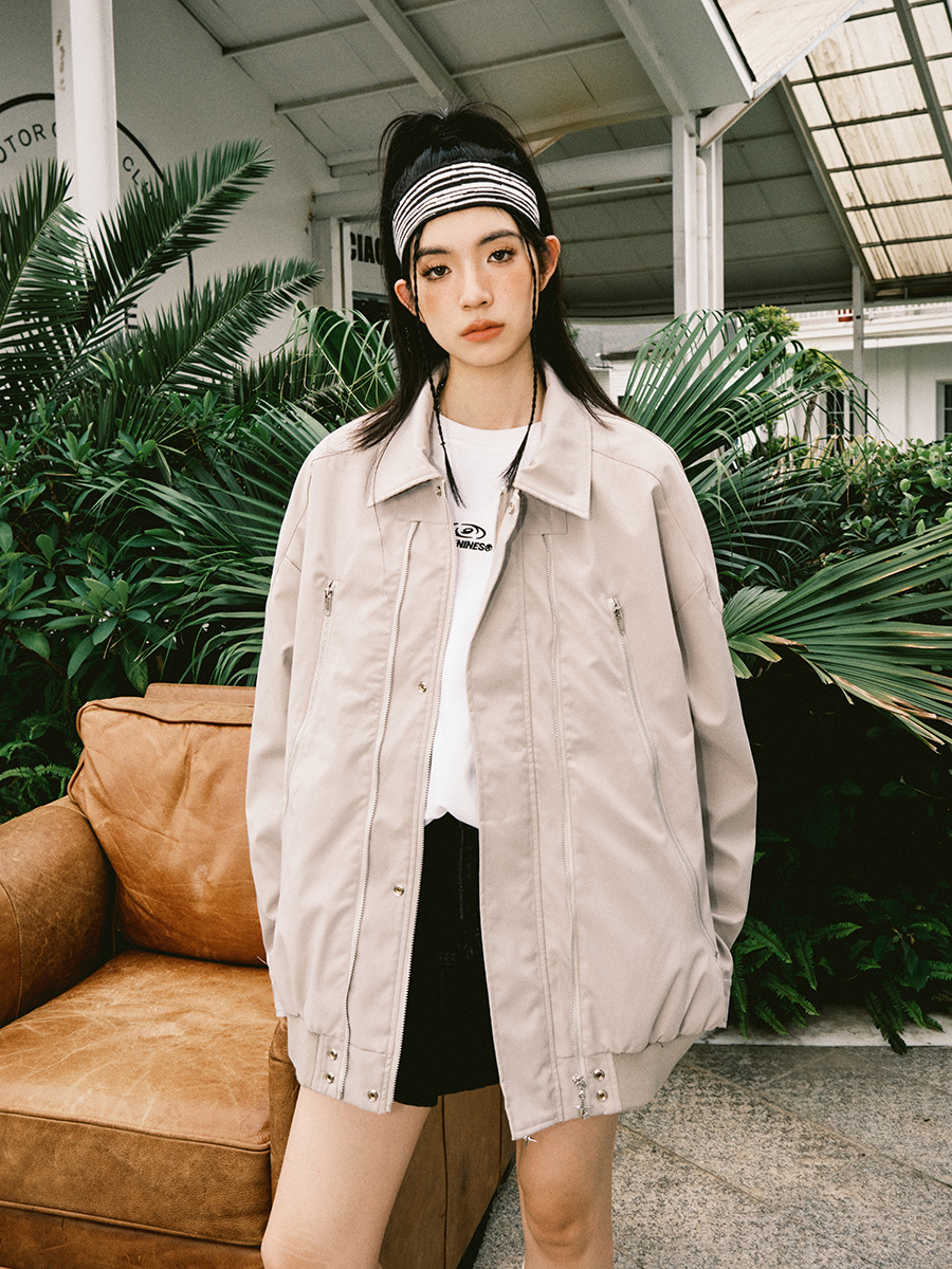 Chaqueta con cremallera de solapa de primavera y otoño para hombre, marca de moda casual, guapo, diseño retro japonés, estilo de Hong Kong, chaqueta de todo fósforo americana