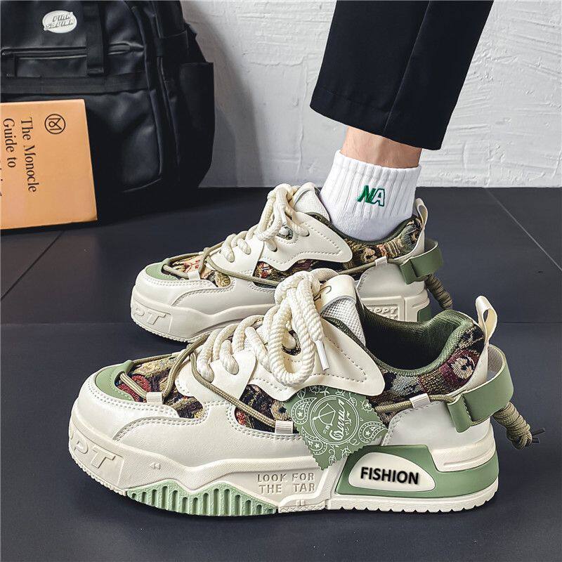 Giày sneaker nam cổ thấp đế dày tăng chiều cao, thiết kế phối màu cá tính, dây buộc phía trước — Kashi ST178, ST178 Milan, ST178 m xanh lục