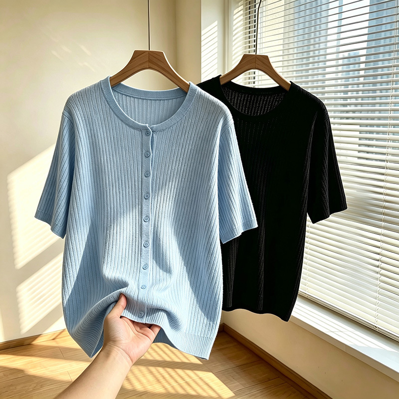 Plus-size cardigan, new style, hides tummy, super slimming knitwear, button-down shoulders, women's summer wear, 9202