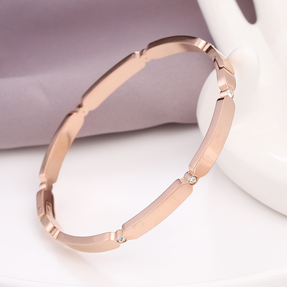 Women'S Gender Plating, Inlay Design Wholesale Basic Solid Color Stainless Steel 18k Gold Plated Zircon Bangle