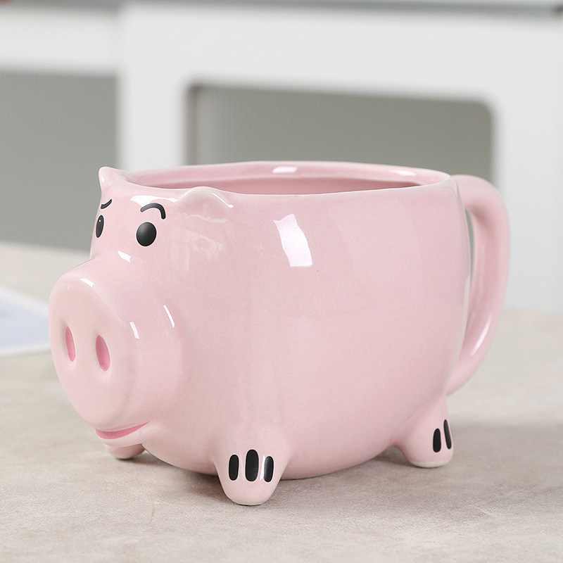 Cerámica de porcelana blanca cuidadosamente seleccionada Taza de café de cerdo rosa Taza de cerdo en relieve 3D de animales de dibujos animados Taza de agua de cerdo