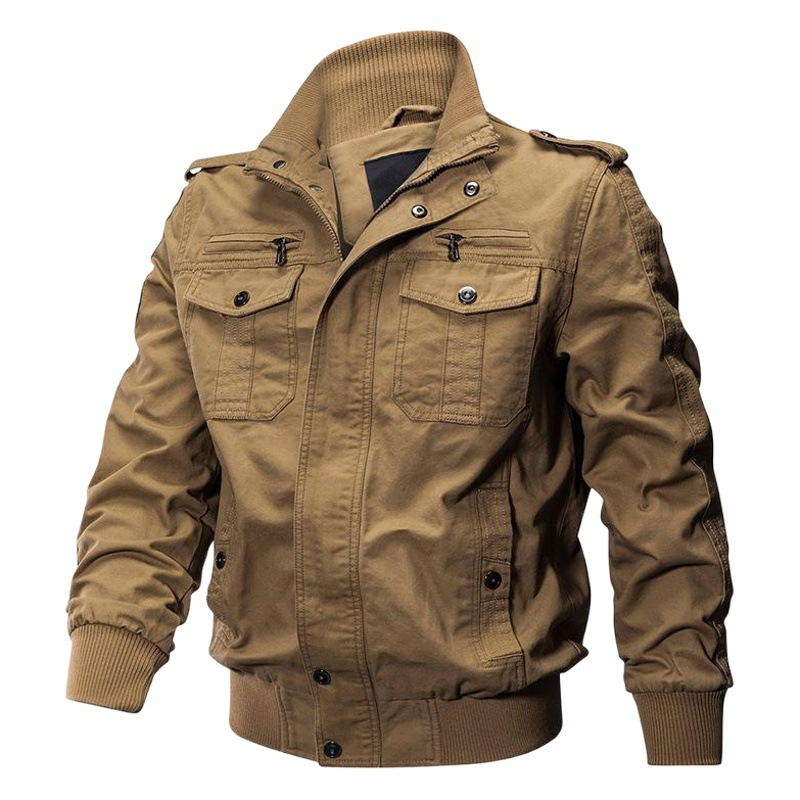 Amazon transfronterizo casual chaqueta de color sólido con cremallera bolsillo collar de pie más el tamaño de la capa de los hombres de algodón fino otoño superior