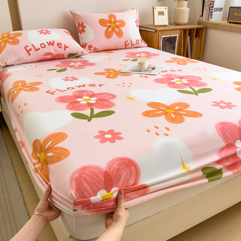 Funda de cama cepillada de algodón cubierta protectora de colchón de una sola pieza 2024 nueva funda de cama impresa para una sola persona para todas las estaciones