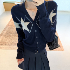灰色v领撞色长袖针织衫女2025新款秋季外穿打底衫毛衣