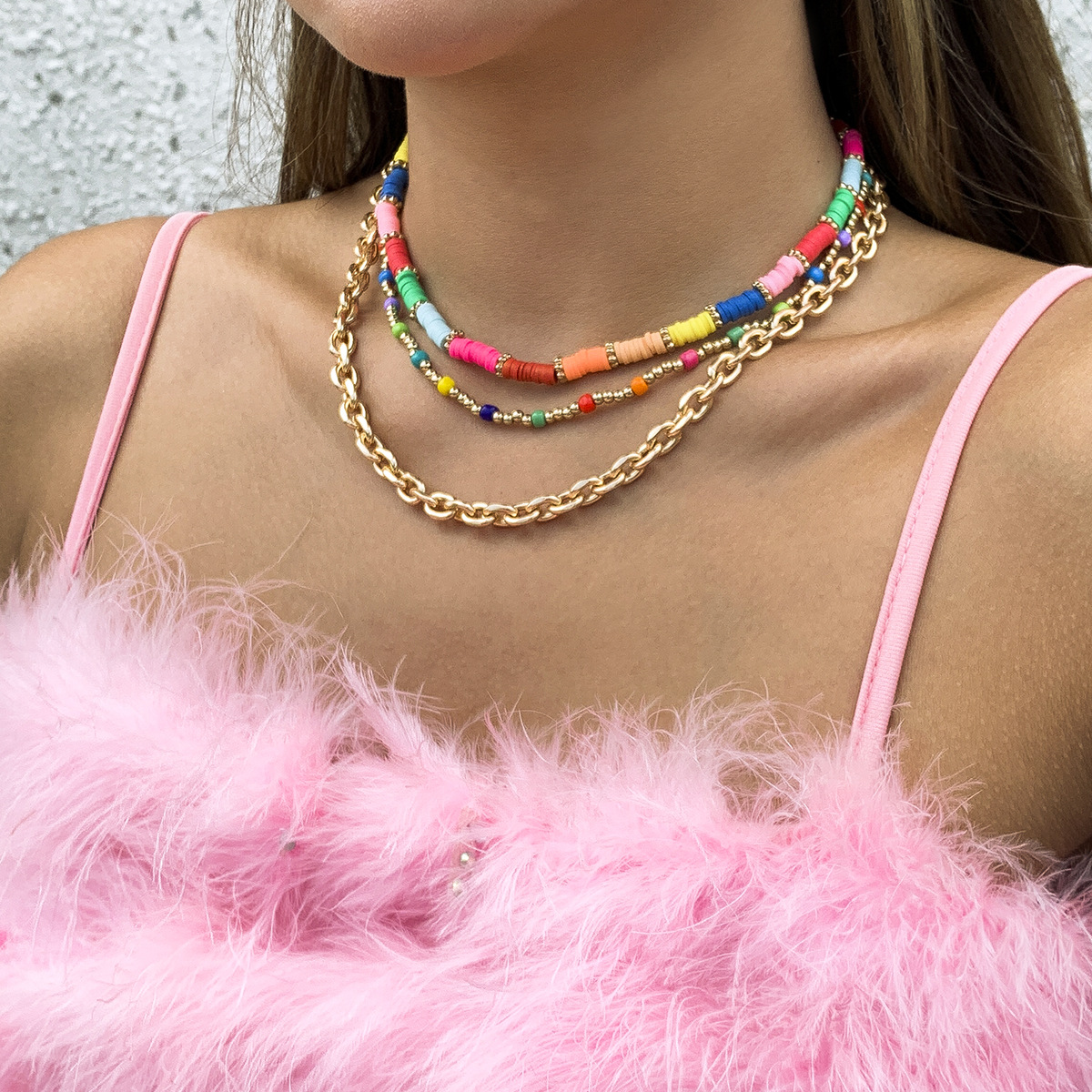 Elegant Beaded Contrast Color and Versatile Ornament Necklace Color Europe and America Cross Border