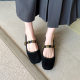 039-6 Temperament Square Head Korean Style Retro Single Shoes with Shallow Mouth Inner Height Increase Women's plus size Women's Shoes with Fat and Widened