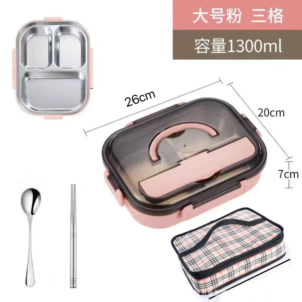 (대형) 핑크 [3칸 + 보온가방 + 젓가락 + 스푼]