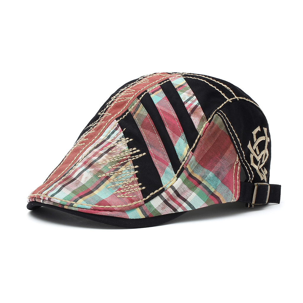 Four seasons splicing checkered cap to make old men and women sunshade front hat to prevent original design beret_voghion.com