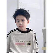 男大童夏装灰色t恤纯棉新款潮帅男孩洋气短袖儿童装圆领休闲体恤