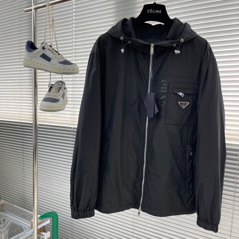 2024 New Men's Hooded Jacket Prada Triangle Logo Casual Jacket Men's Korean Style Loose Windproof Jacket