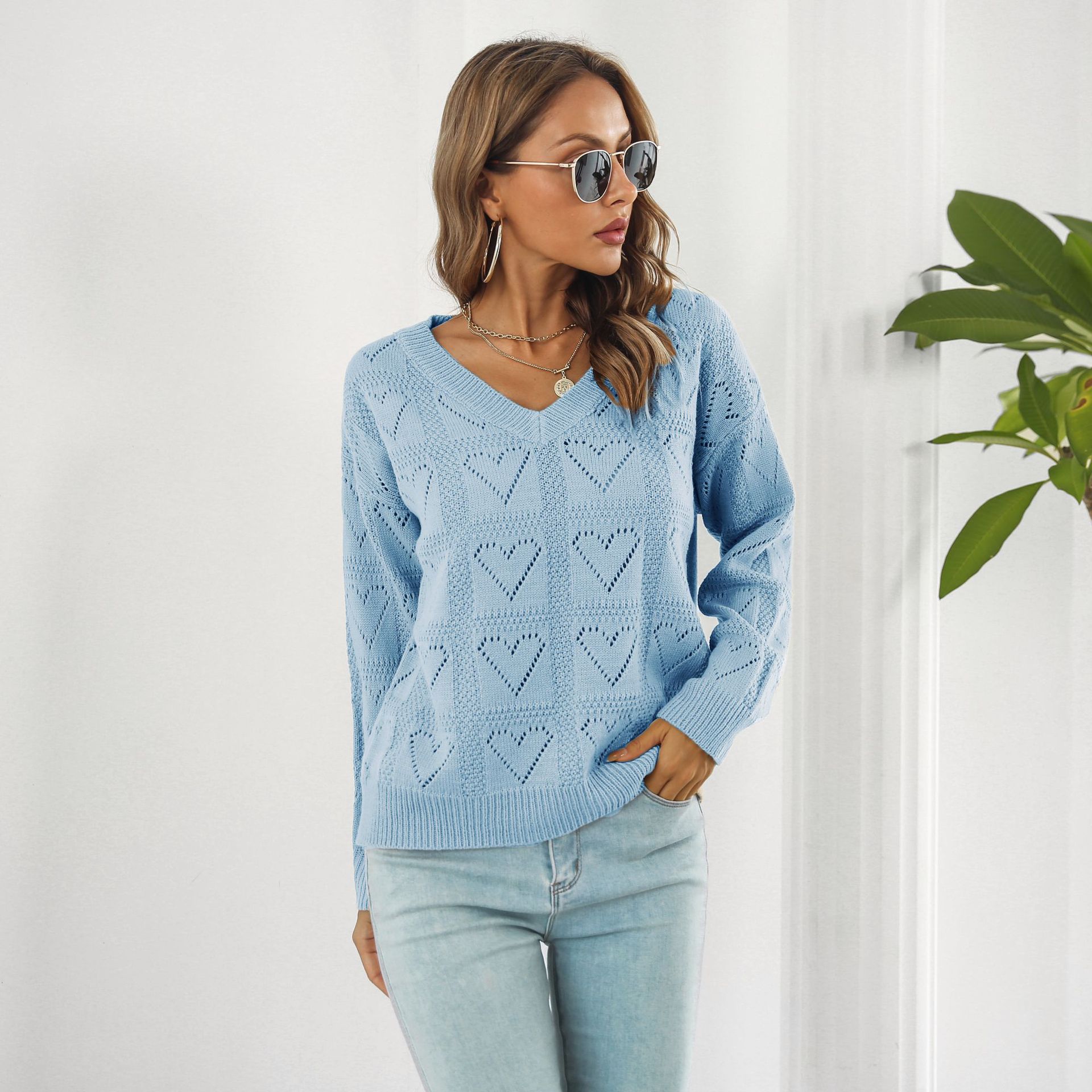 Hollow Out Cutout out Heart Plaid Sweater Women Loose Autumn Winter Long Sleeved Sweater Sweater 14 Hollow Out Cutout out Heart Plaid Sweater Women Loose Autumn Winter Long Sleeved Sweater Sweater