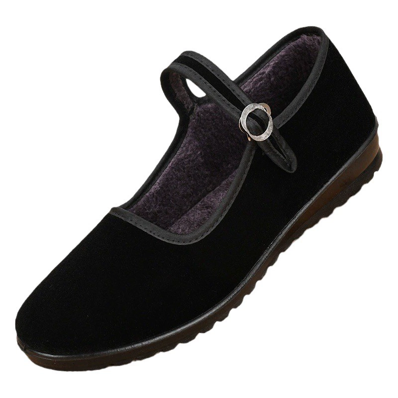 Зимние женские утепленные флисовые туфли для работы в отеле, теплые и непродуваемые туфли для мам, утолщенные туфли для квадроцикла, женские хлопковые туфли.