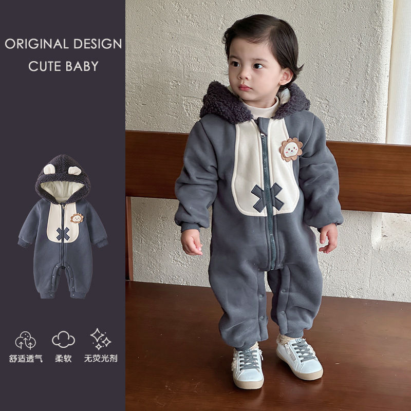 新生婴儿衣服秋冬装宝宝可爱超萌小狮子加绒连体衣秋冬季哈衣爬服|undefined