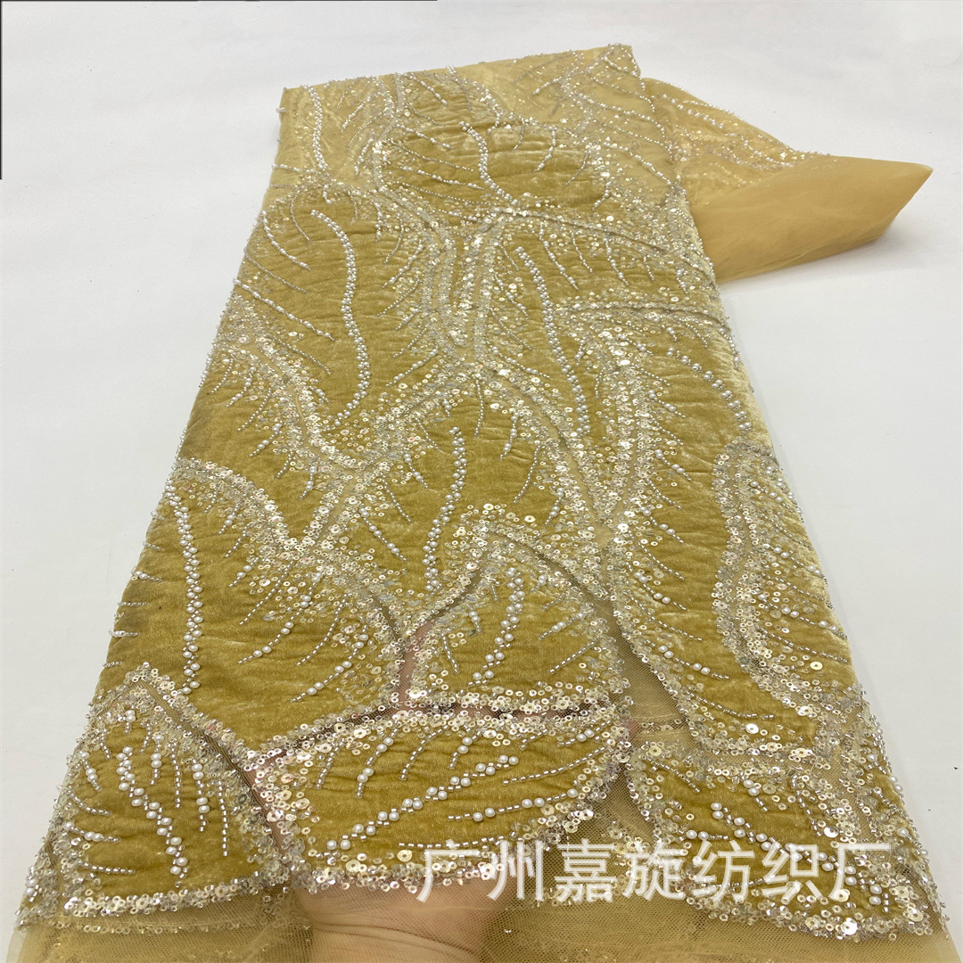 Ins viento hojas industria pesada bolsas de perlas con tubo de perlas tela de encaje vestido de cena europea y americana ropa de espectáculo de moda tela image 9