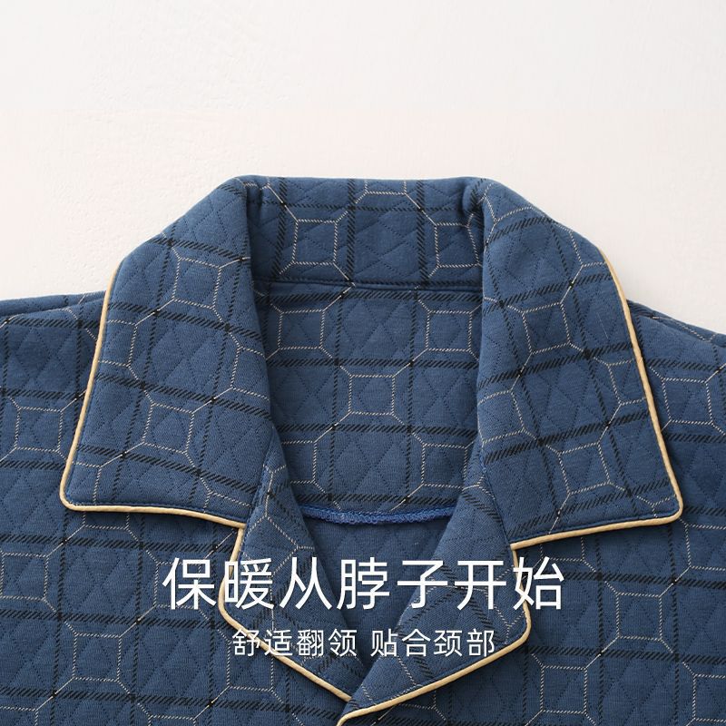 Algodón aire pijama de algodón hombre otoño y invierno intercalado de algodón grueso intercalado de tamaño grande conjunto de ropa de casa de hombre