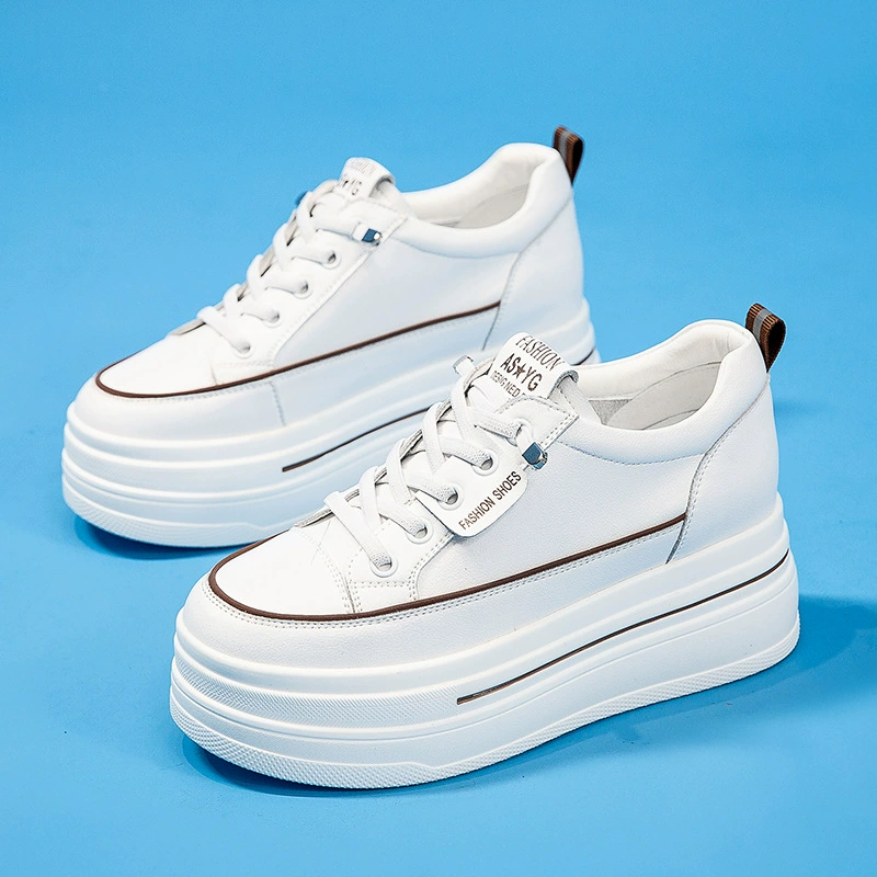 Женские белые туфли на толстой подошве, 8 см, внутренняя сетка, натуральная кожа, лето 2025, маленькие туфли на платформе, повседневные женские кроссовки