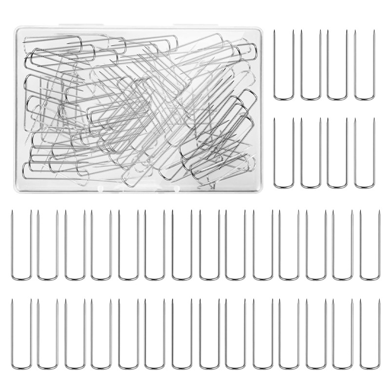 跨境银色金色U型针盒装100枚珠宝地毯针家用拼布布艺缝纫固定针