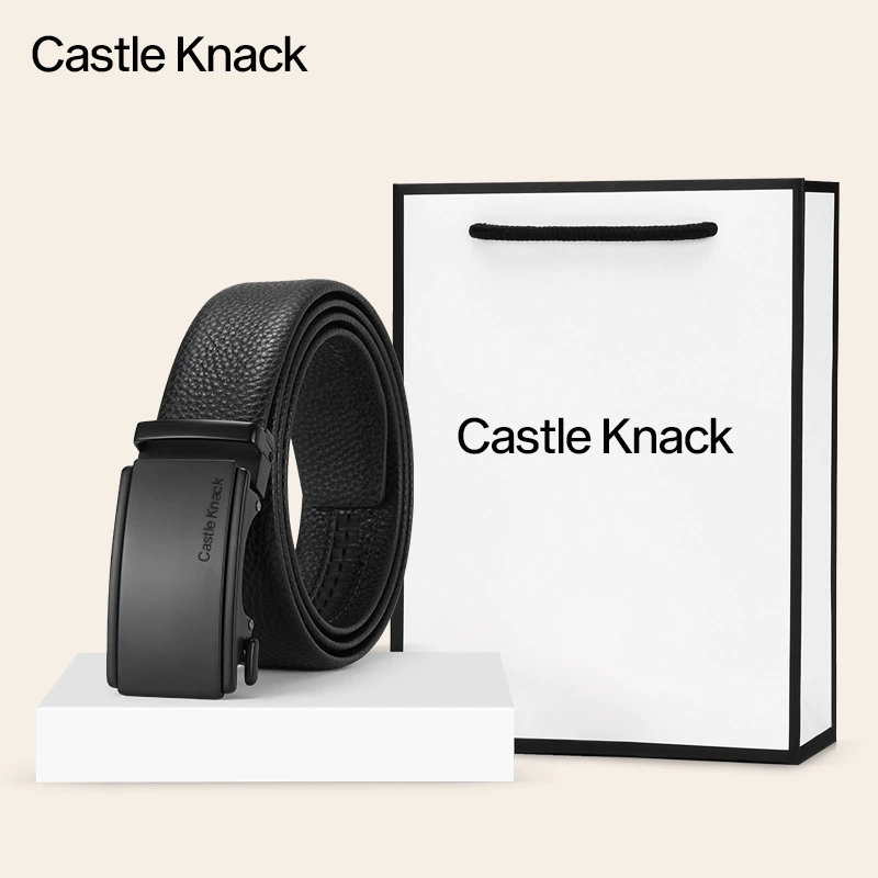 Ремень Castle Knack с автоматической пряжкой, натуральная кожа, регулируемый 110–130 см, в подарочной коробке