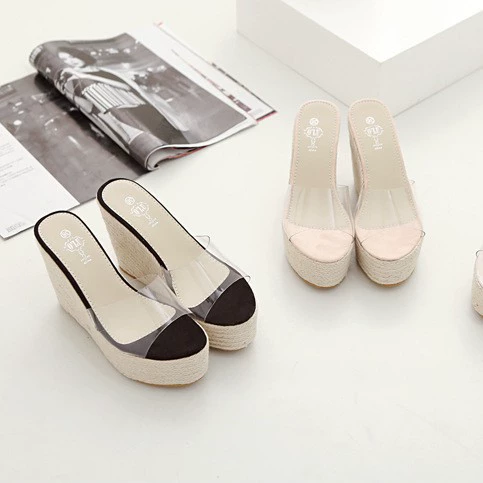 2023 летние новые европейские и американские туфли на платформе женские туфли на высоком каблуке из пеньковой веревки прозрачные сандалии на танкетке Тапочки губчатые Тапочки