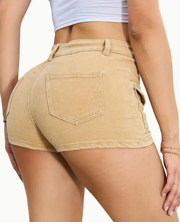 Women's Stretch Denim Shorts Solid Colour Street Style Shorts_voghion.com