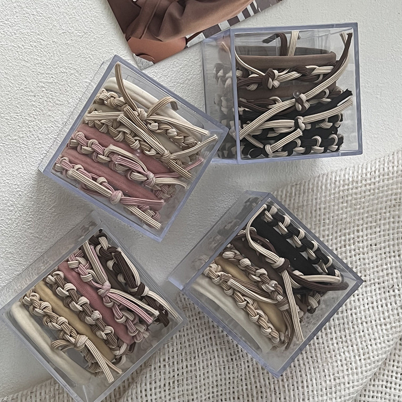 Anello per capelli intrecciato in scatola, corda per capelli senza cuciture, nuovo stile, elegante, semplice, elastico per capelli da ragazza, accessori per capelli_voghion.com