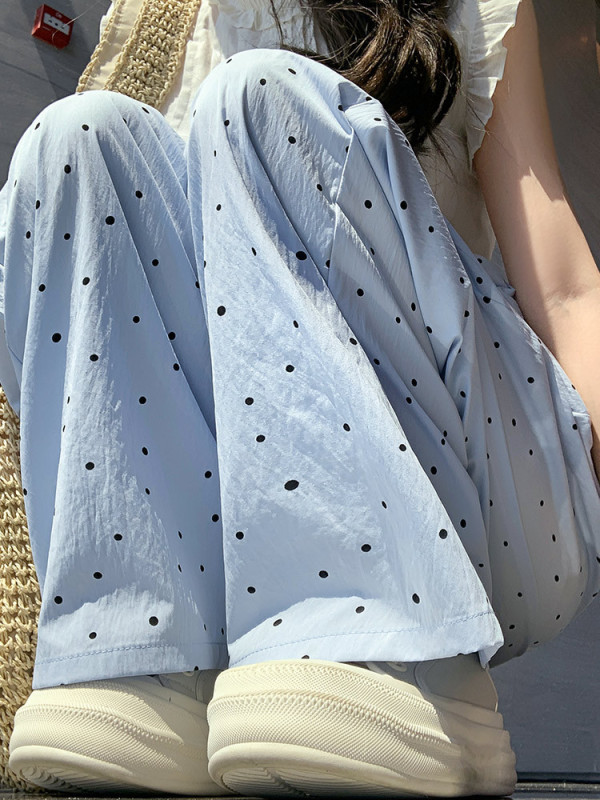 波点冰丝山本裤女夏季薄款2025新款休闲高腰垂感小个子粉色阔腿裤|undefined